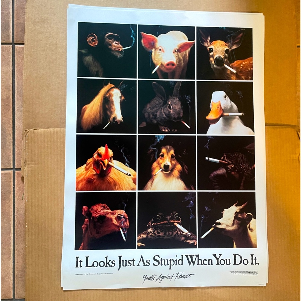 Original Vintage “It looks just as stupid when you do it" tobacco ad poster 1990